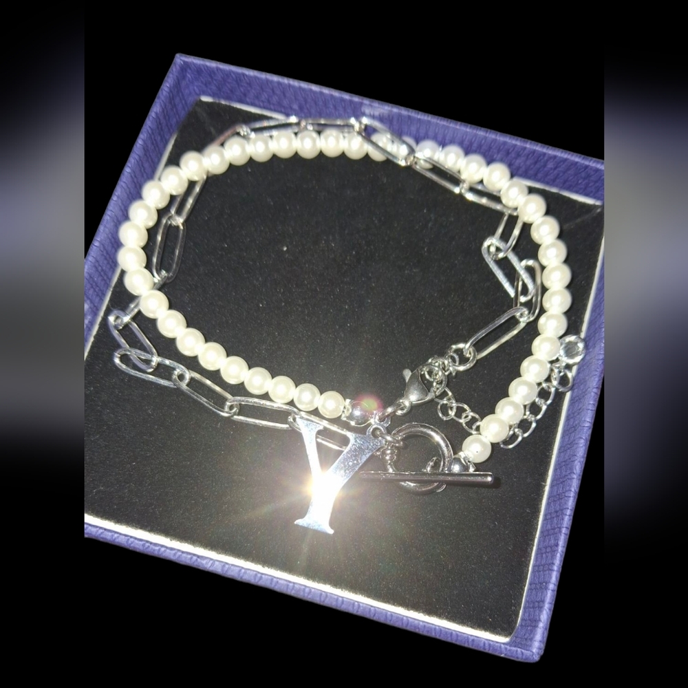 NWT Faux Pearl and Silvertone Paper Clip Fusion Choker Collar Necklace